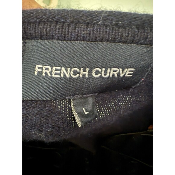 French Curve Large Sweater Blue White Cashmere Round Neck Luxury - Picture 3 of 6